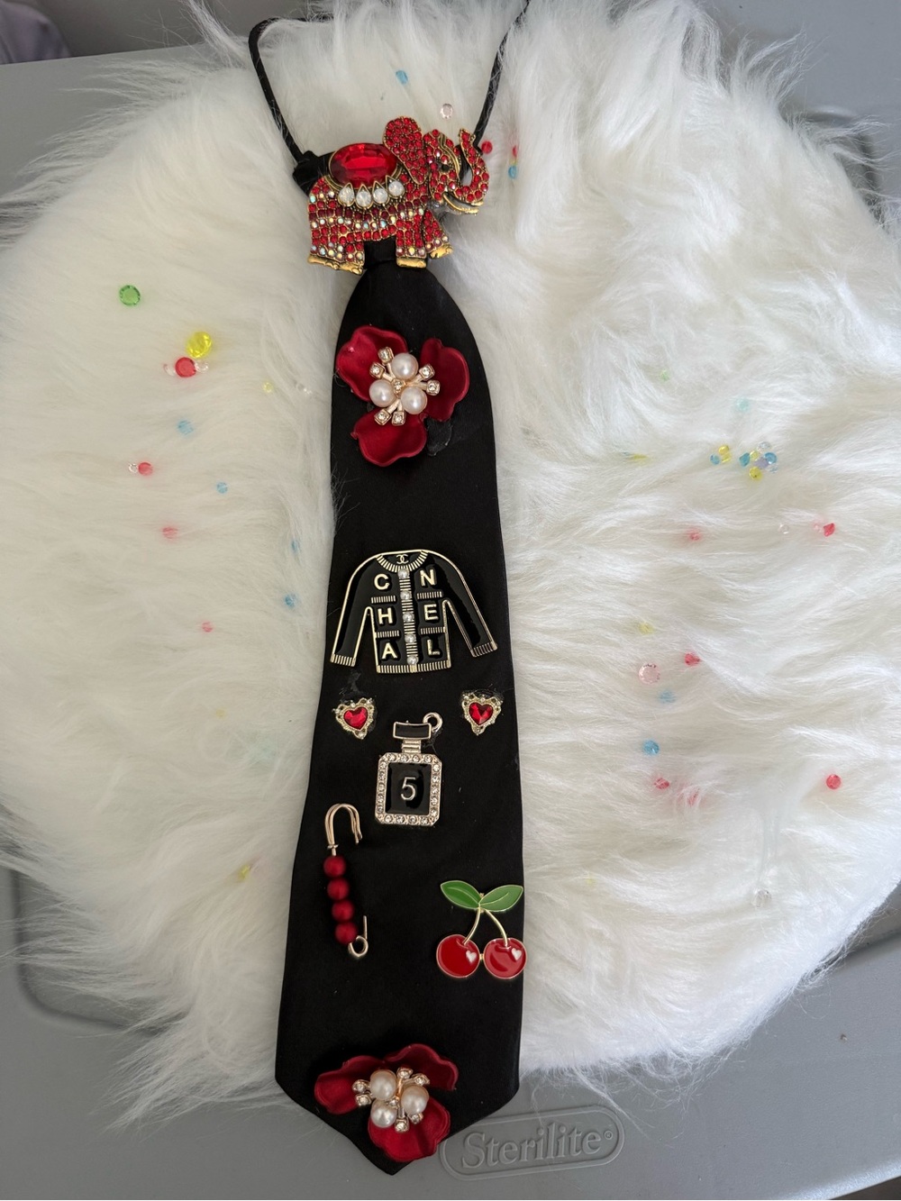 Black Decorative Neck Tie with Red Accents